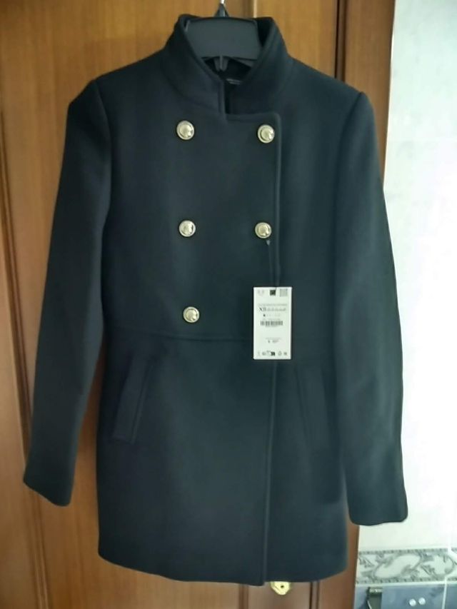 Abrigo cruzado Zara lana negro XS