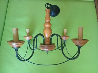 Lámpara araña rústica madera y metal