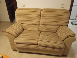 Sofá de 2 plazas tela beige y marrón