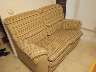 Sofá de 2 plazas tela beige y marrón