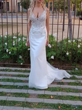 Vestido de Novia Sirena Plata y Blanco