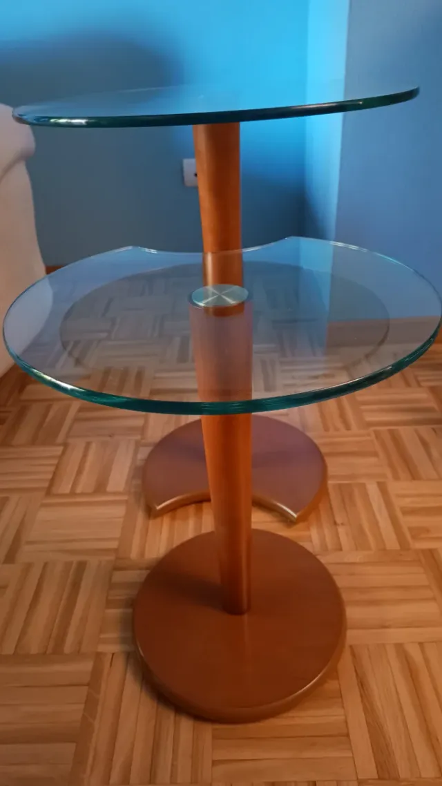 2 Mesitas auxiliares cristal y madera