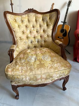 Sofá y 2 sillones vintage tela y madera