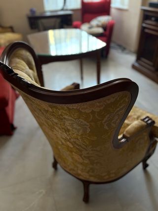 Sofá y 2 sillones vintage tela y madera