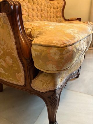 Sofá y 2 sillones vintage tela y madera