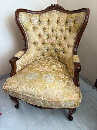 Sofá y 2 sillones vintage tela y madera