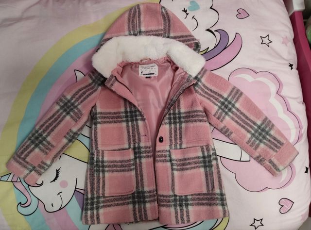 Chaqueta cuadros rosa palo con capucha talla 134