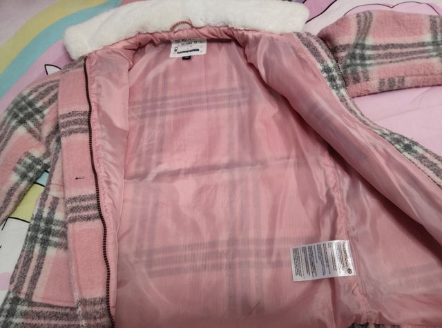 Chaqueta cuadros rosa palo con capucha talla 134