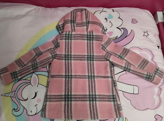 Chaqueta cuadros rosa palo con capucha talla 134
