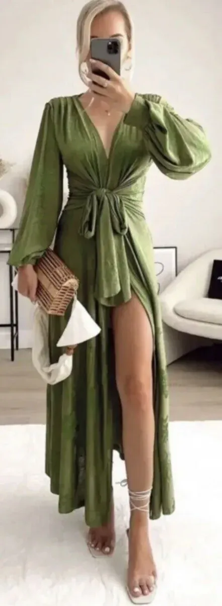 Vestido Jaquard Verde ZARA