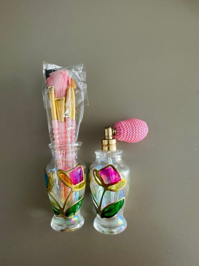 conjunto Vaporizador Perfume Vintage Flor Rosa