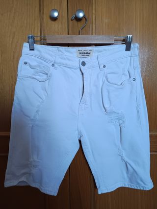 Pantalones cortos vaqueros PULL&BEAR blancos rotos
