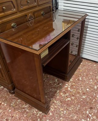 Escritorio madera maciza y cristal