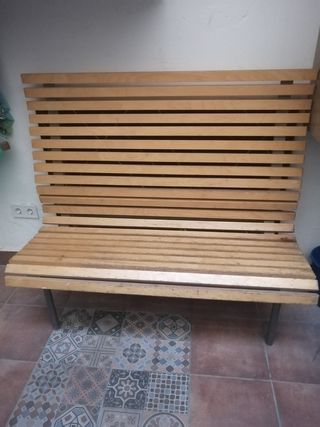 Banco de patio de madera y metal 125 de largo 113