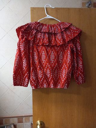 Camisa Zara Volantes Roja Talla XS