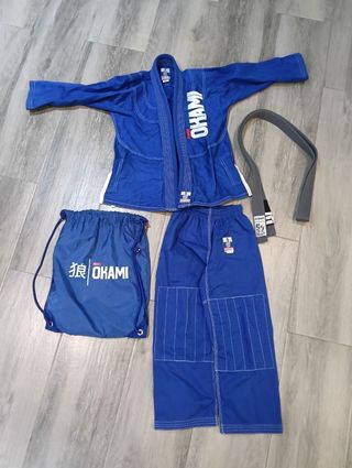 Kimono BJJ OKAMI niño azul y gris