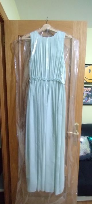 Vestido verde agua plisado