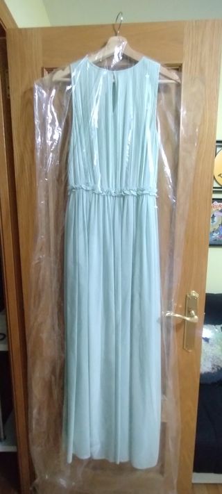 Vestido verde agua plisado