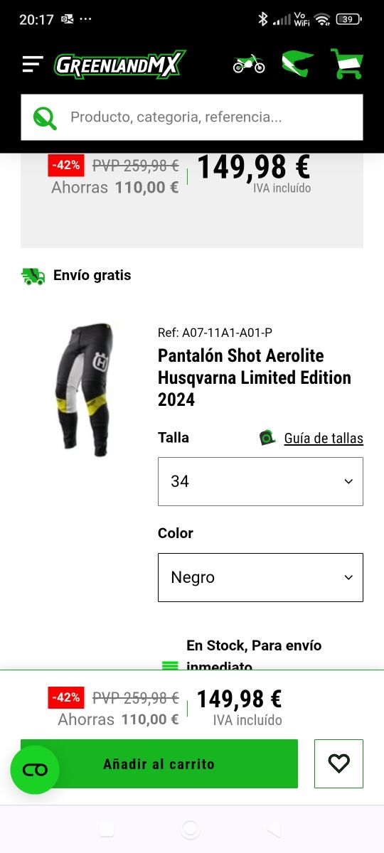 Equipación Motocross SHOT Husqvarna Talla L