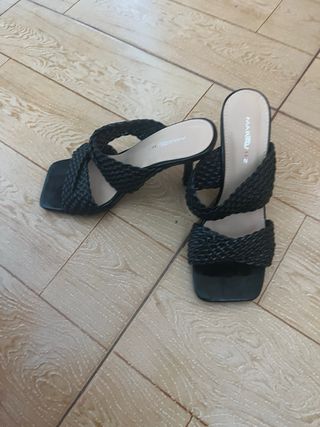Sandalias negras tacón trenzado talla 36