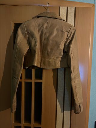 Chaqueta torera piel beige/marrón