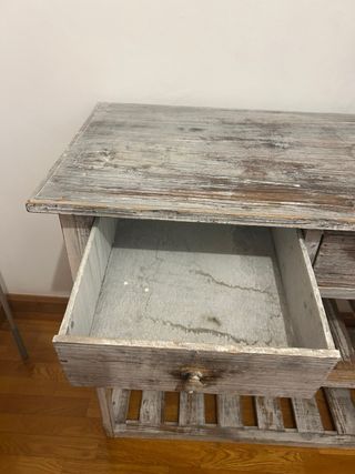 Cassettiera in legno grigio blu con cassetti. Solo ritiro
