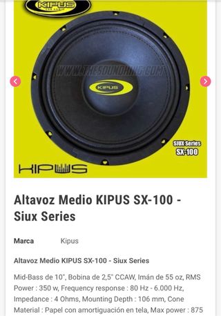2 Altavoces Kipus SX-100 10 Mid-Bass