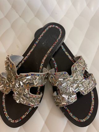 Ciabatte donna argento con strass