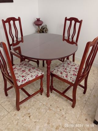 Mesa redonda madera con cristal