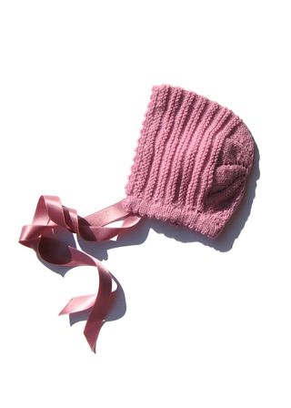 Capota de lana rosa malva para bebé de 3-6 meses