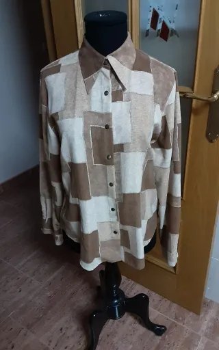 Camisa Patchwork Mujer Beige y Marrón