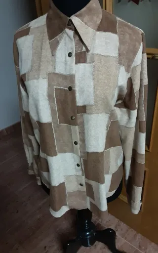 Camisa Patchwork Mujer Beige y Marrón