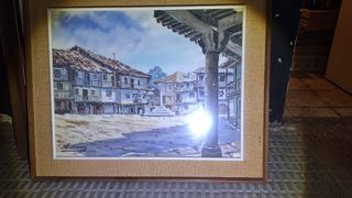 Cuadro paisaje pueblo antiguo 1973