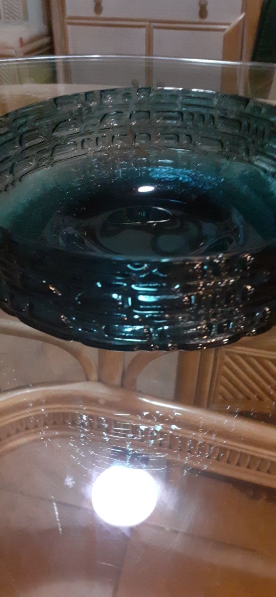 Ciotola vintage in cristallo blu ottanio