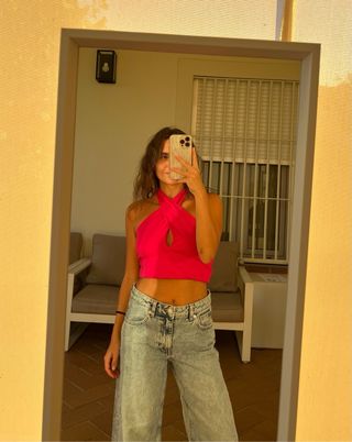 Top rosa halter cruzado