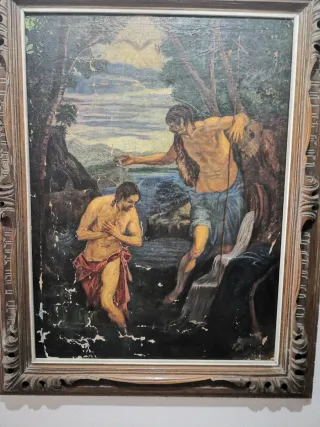 Cuadro Óleo Muy Antiguo. BAUTISMO. 
