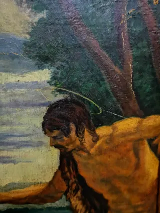 Cuadro Óleo Muy Antiguo. BAUTISMO. 