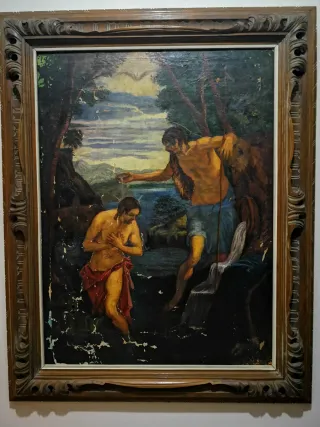 Cuadro Óleo Muy Antiguo. BAUTISMO. 