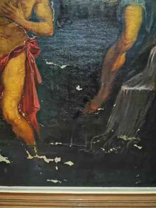 Cuadro Óleo Muy Antiguo. BAUTISMO. 