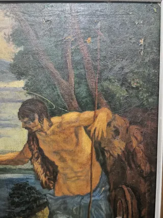 Cuadro Óleo Muy Antiguo. BAUTISMO. 