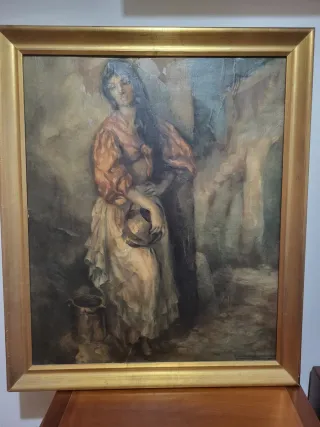 Cuadro antiguo mujer con sombrero