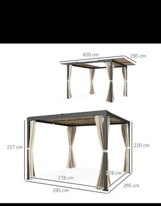 Pérgola con techo corredizo y cortinas