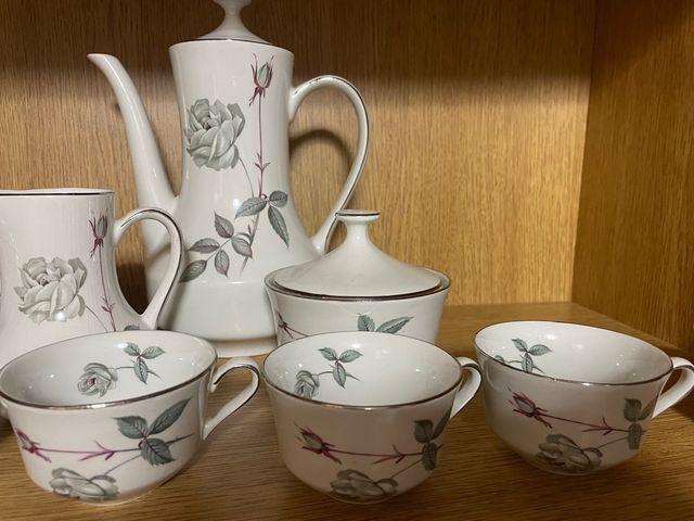 Juego de café porcelana blanco y gris