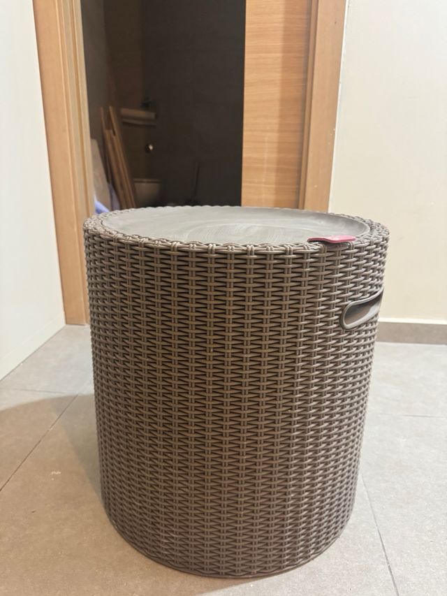 Cesta Mimbre Marrón Tapa Redonda