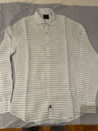 Camisa Scalpers Lino Rayas Azul Talla M