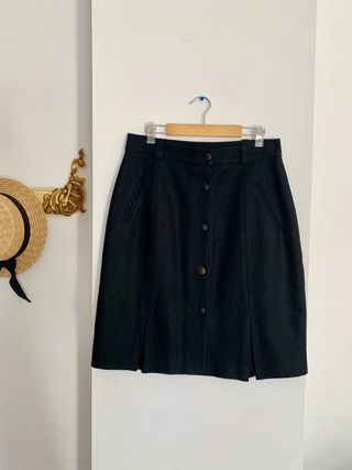 Falda Lana Vintage Negra Botones