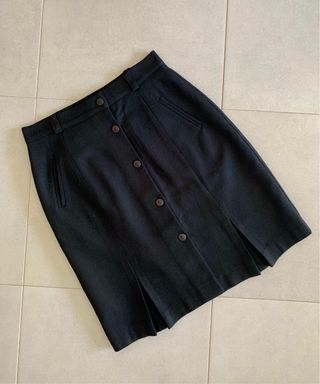 Falda Lana Vintage Negra Botones