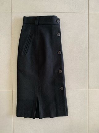 Falda Lana Vintage Negra Botones