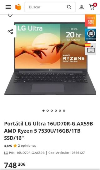 Portátil LG Ultra 16UD70R Ryzen 5 1TB FHD nuevo.  