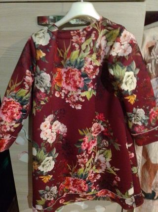 Cappotto donna fantasia floreale bordeaux